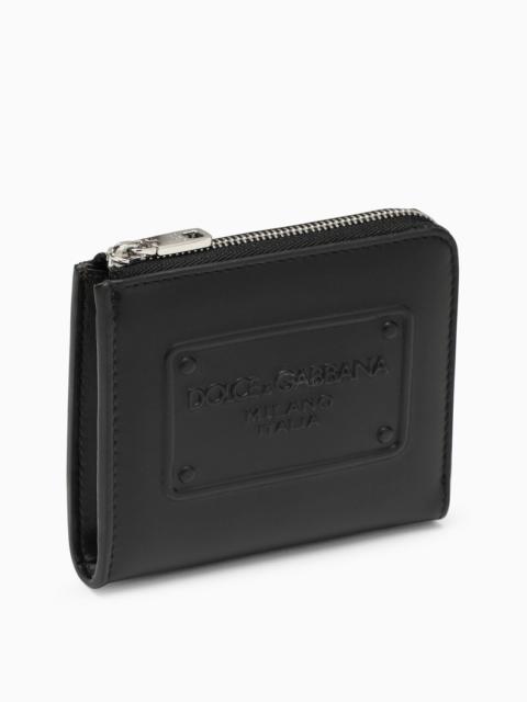 Black leather card holder with logoed plaque