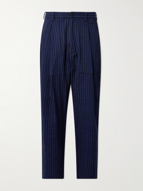KARDO Yuki Wide-Leg Pleated Striped Cotton Suit Trousers