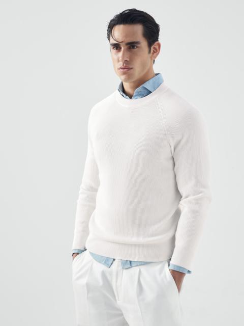 Cotton English rib sweater with raglan sleeves