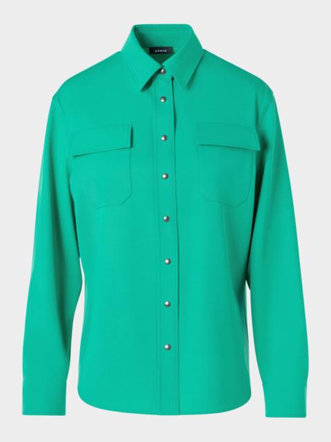 AKRIS Wool Gabardine Button-Down Blouse