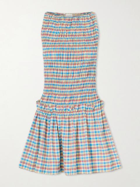 FAITHFULL Gala Shirred Checked Cotton-blend Mini Dress