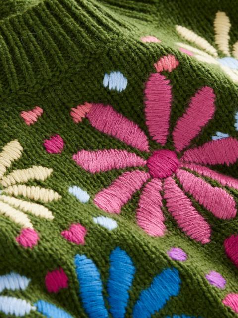 BODEN Isa Embroidered Sweater-Herb Garden, Green Flowers