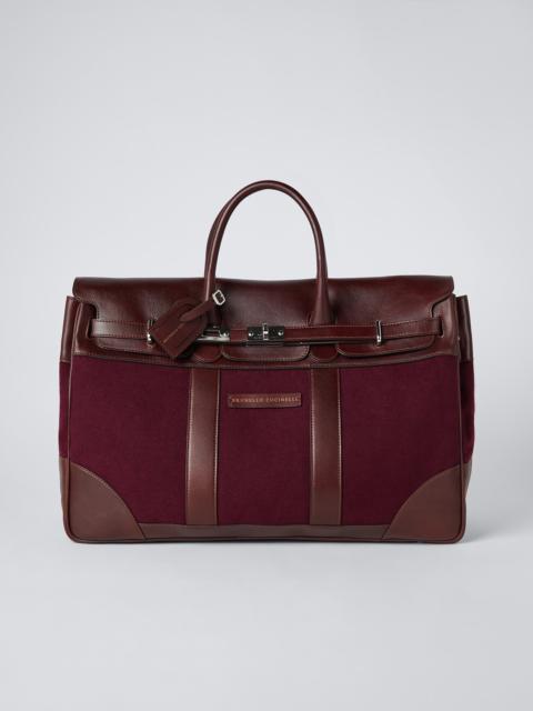 Burnished calfskin and techno flannel country bag