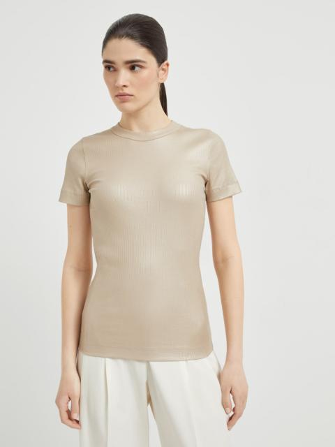 Brunello Cucinelli Sparkling stretch cotton ribbed jersey T-shirt with shiny tab