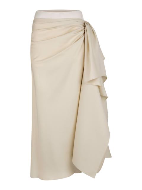 HEIRLOME Liliana Ruched Draped Silk Maxi Skirt ivory