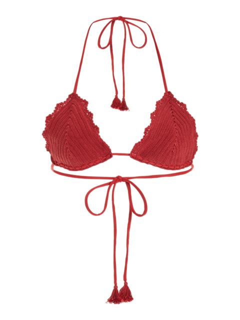 Johanna Ortiz Upepo Crocheted-Cotton Bikini Top red