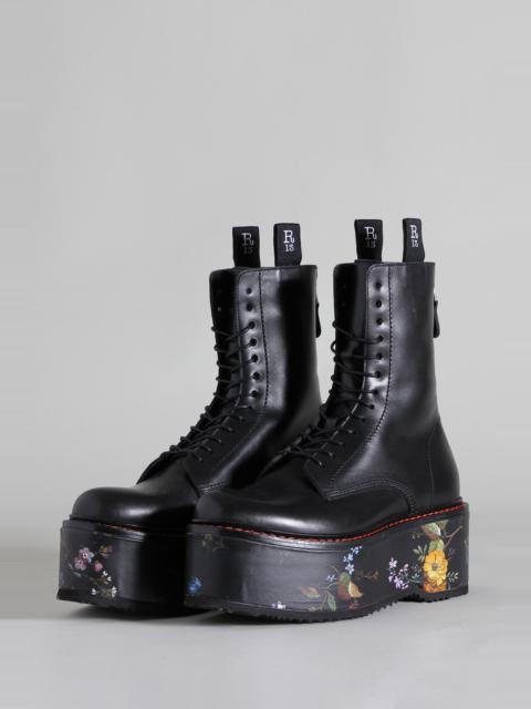 R13 R13 DOUBLE STACK BOOT - BLACK WITH FLORAL PLATFORM