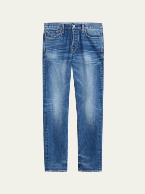 TOM FORD Men's Light Wash Selvedge Straight Fit Jeans