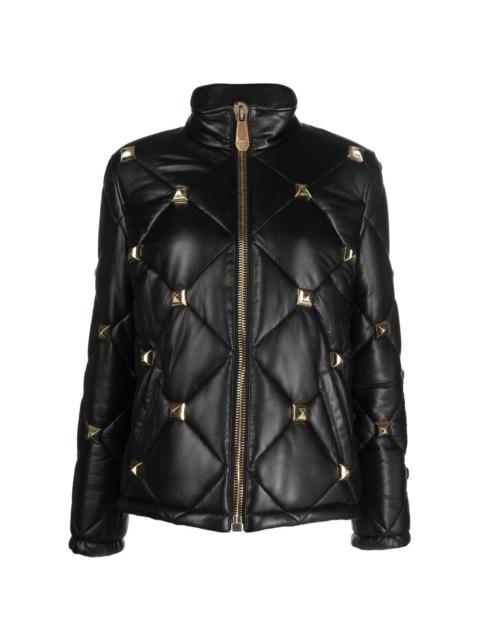 studded leather puffer jacket