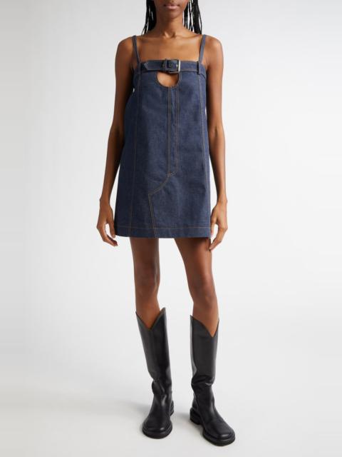 MONSE Boxy Belted Cutout Denim Shift Dress in Indigo at Nordstrom