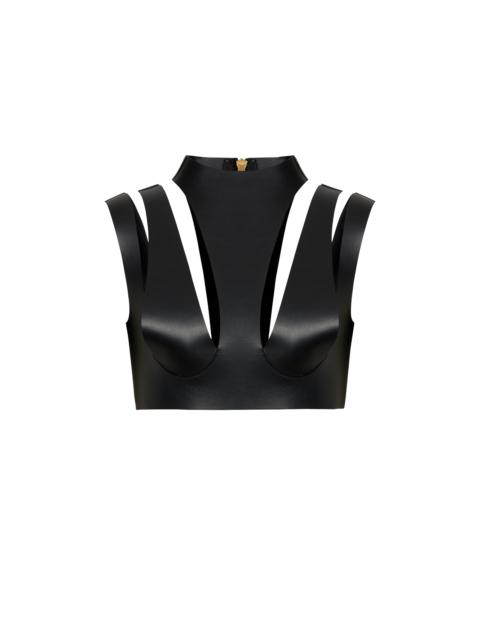 Balmain Cut-out leather crop top