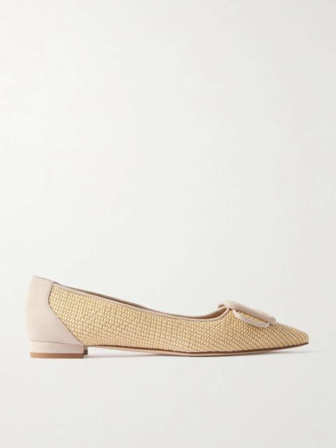 Maysale suede-trimmed raffia point-toe flats Cream
