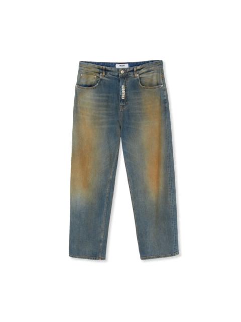 5 pocket denim pants with burned effect