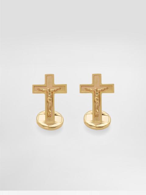 Dolce & Gabbana Sicily yellow gold cufflinks featuring a cross