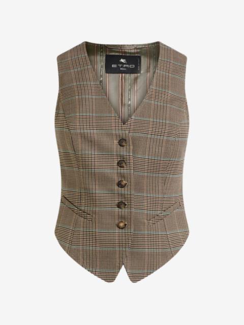 Etro single-breasted stretch wool waistcoat with Prince of Wales motif
