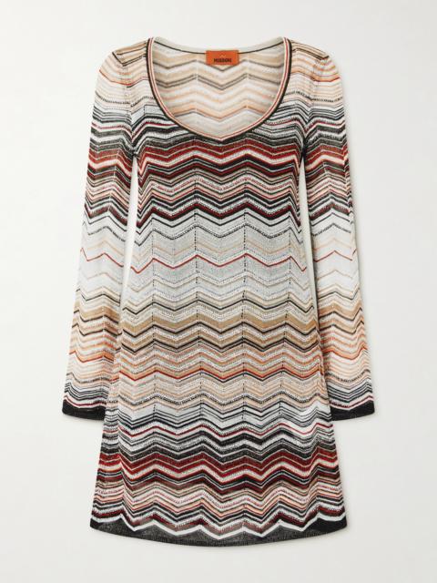 Missoni Mare Sequin-embellished Striped Metallic Crochet-knit Mini Dress