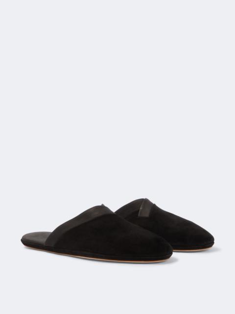John Lobb Leather-trimmed suede slippers