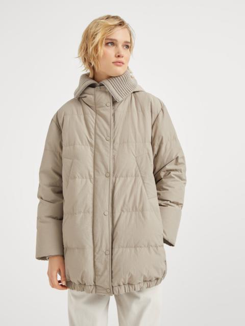 Brunello Cucinelli Water-resistant techno cotton hooded down jacket with shiny zipper pull