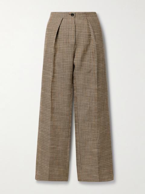 Acne Studios Pleated Checked Linen-blend Wide-leg Pants