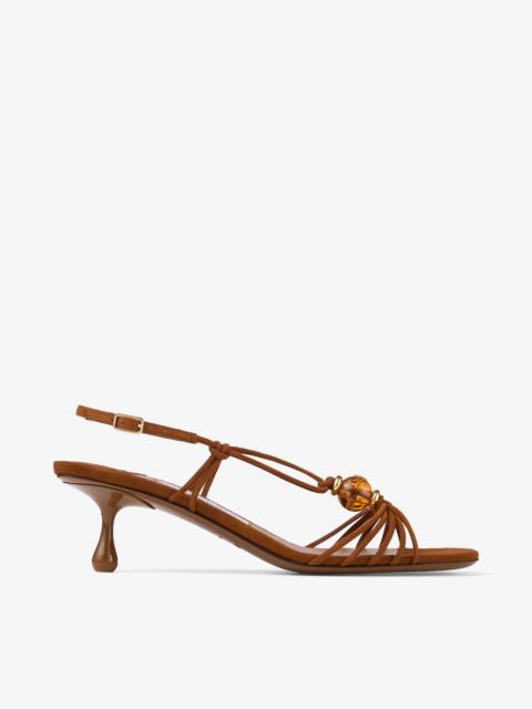 JIMMY CHOO Lova 50 Tan Mix Suede Sandals with Beads