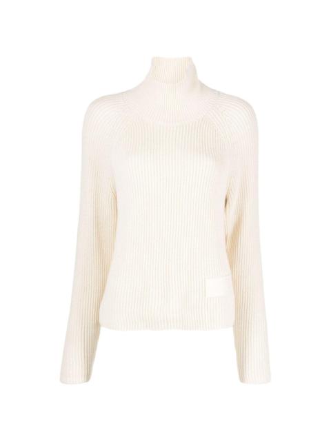 high-neck ribbed jumper