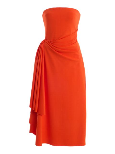 Oscar de la Renta Draped Midi Cocktail Dress red