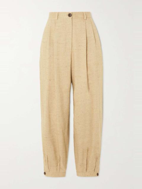 Phyllis pleated linen, cashmere and silk-blend tweed tapered pants