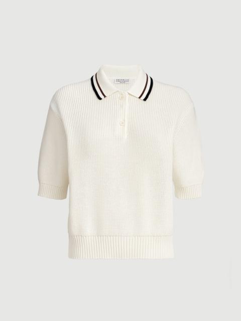 Brunello Cucinelli Cotton English rib knit polo shirt