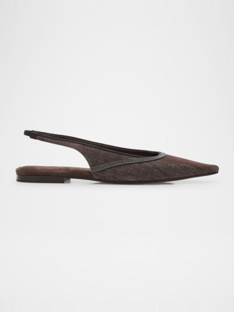 Brunello Cucinelli Denim Monili Slingback Ballerina Flats