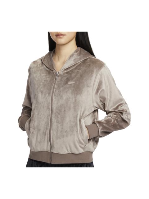 Nike (WMNS) Nike Chill Knit Velvet Full-Zip Hoodie Asia Sizing 'Brown Mocha' HJ0958-233