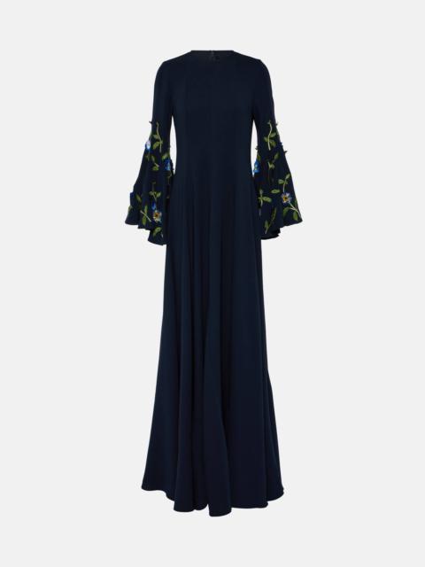 Embroidered silk-blend gown