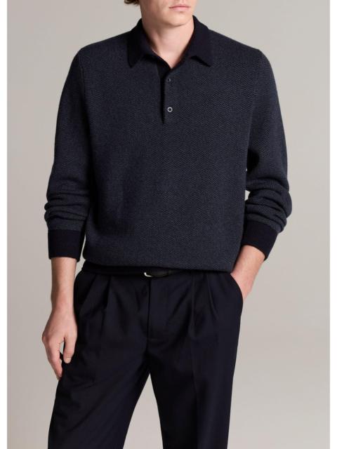 Vince Double-Knit Herringbone Wool-Cashmere Polo Sweater