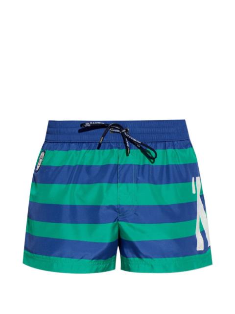 Dolce & Gabbana striped logo-patch swim shorts