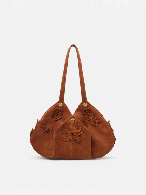 VERSACE Floral Protea Suede Shoulder Bag