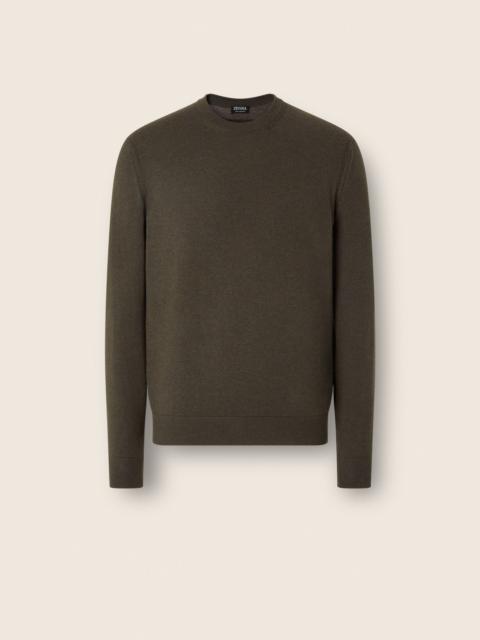 ZEGNA DARK OLIVE GREEN OASI CASHMERE CREWNECK