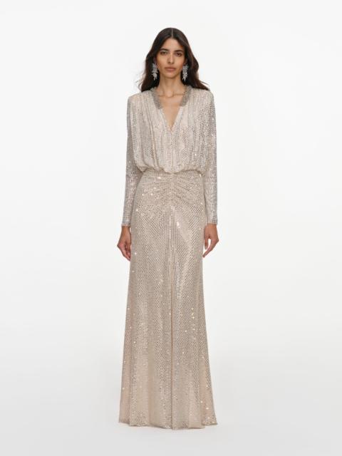 self-portrait Champagne Rhinestone Embellished Maxi Dress
