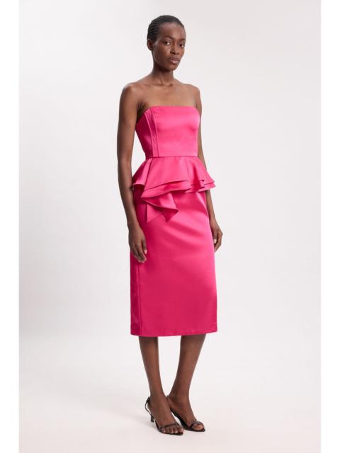 KAREN MILLEN Bonded Satin Peplum Pencil Woven Midi Dress