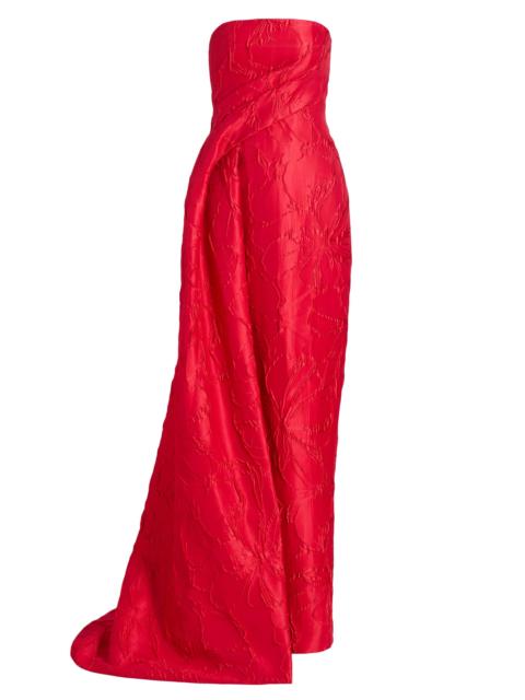Monique Lhuillier Women's Jacquard Floral Draped Column Gown - Poppy