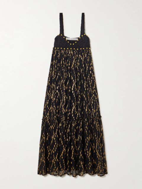 ALIX OF BOHEMIA Victoria Twilight Mist Embellished Crotchet-trimmed Fil Coupé-voile Midi Dress