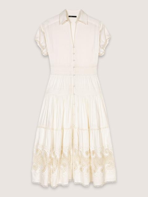 maje Embroidered ruffled maxi dress