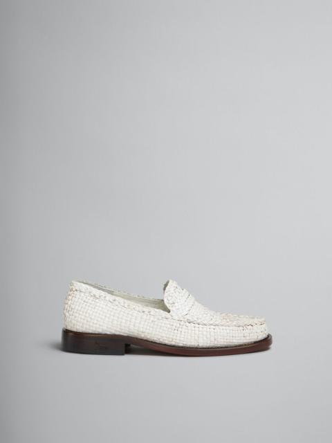 WHITE WOVEN LEATHER BAMBI LOAFER