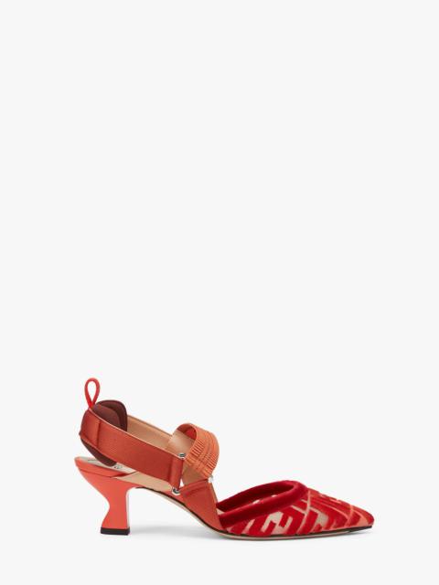 FENDI Red micromesh slingbacks with a medium heel