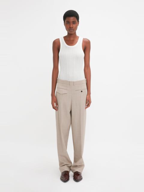 Victoria Beckham Reverse Front Trouser In Sesame