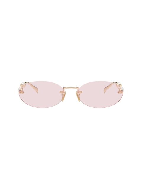 GUCCI Gold Pearl Oval Frame Sunglasses