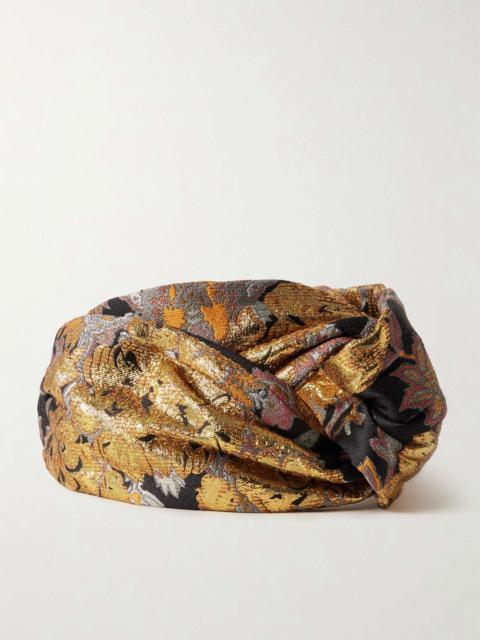 Valentino Twisted floral-brocade headband Gold