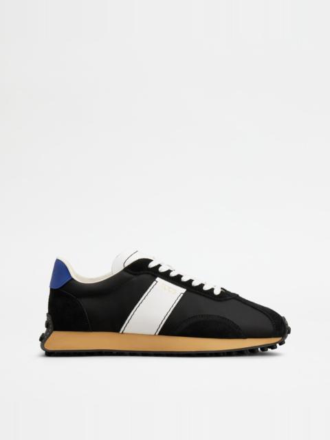 SNEAKERS IN LEATHER AND TECHNICAL FABRIC - BLACK, WHITE