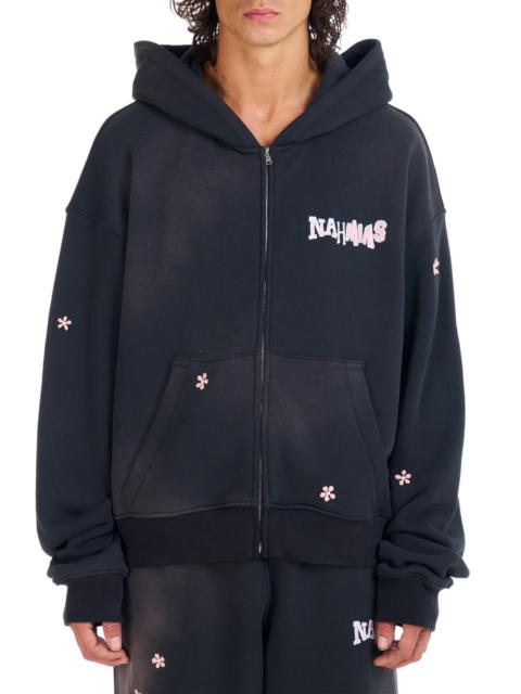NAHMIAS Men's Flower Groms Zip-Up Hoodie - Aged Black Fleece