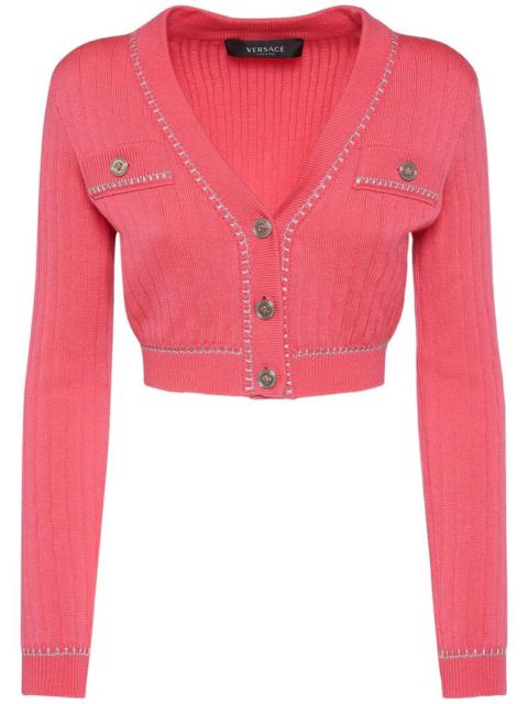 VERSACE Rib knit V-neck cropped wool cardigan