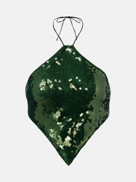 Oséree Marylin sequined halterneck crop top