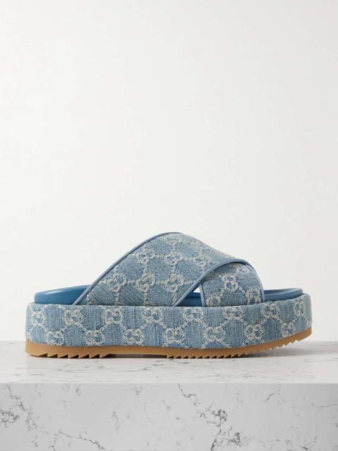 GUCCI Angelina denim-jacquard platform slides